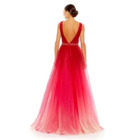 Mac Duggal‎ Gown Beaded Belt Wrap Over Sleeveless Ballgown Red Ombre Sz 8 20378 - Picture 3 of 9